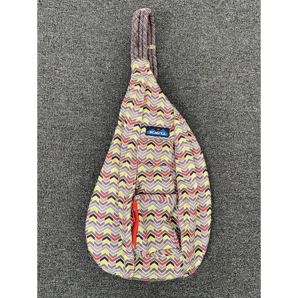 Kavu Zig Zag Rope Sling Bag Gray/Green Chevron Pattern Hiking Travel Camp Carry